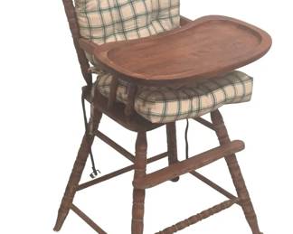 Vintage Jenny Lind Style Wooden High Chair Dark Spindle Back