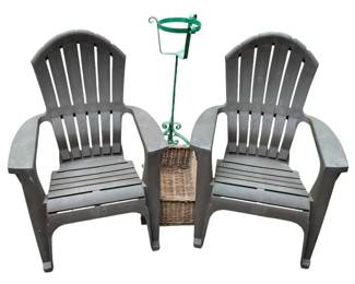 Pair Of Adirondack Style Chairs With Patio Decor
