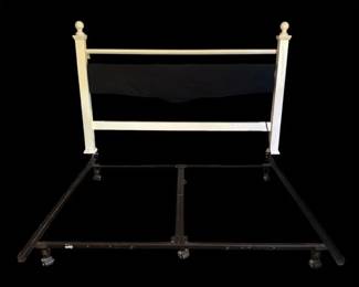 Classic Large Wooden King Size Headboard with Rolling Metal Bed Frame