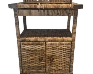 Vintage Boho Wicker Rattan Nightstand With Small Wicker Basket Tray