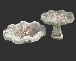 Vintage Cast Concrete Bird Bath Set 2 Basins, 1 Base