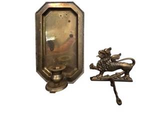 Antique Brass Door Ringer And Vintage Brass Sconce