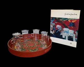 MCM Vintage Laquerware Serving Tray, Irish Coffee Glasses, Hardcover Gauguin