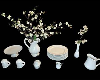 White Ceramic Serveware Floral Accents