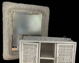Vintage Rattan Wall Shelf Wicker Mirror