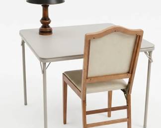 Square Folding Card Table with Wooden Chair Table Lamp