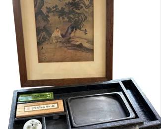 Framed Print Quietly Listening To Soughing Pines Japanese Calligraphy Set