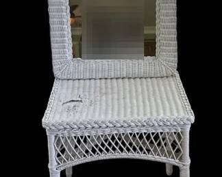 Vintage White Wicker Vanity Dressing Table Matching Mirror