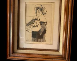 Vtg MidCentury Modern Framed Caricature Style Print