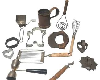 Vintage Primitive Kitchen Utensils Lot Wood Metal