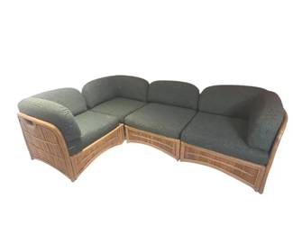 Ayers Furniture Vintage Modern Rattan Modular Sectional Sofa