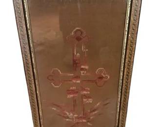 Vintage Framed Eastern Orthodox Cross Needlework Sampler Wall Art