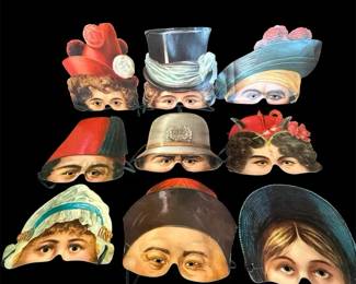 Set Of Nine Vintage Paper Die Cut Victorian Reproduction Party Masks