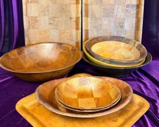 Vintage MCM Wood Serving Bowls And Trays Mystery Lot
