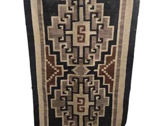 Vintage Navajo Two Grey Hills Style HandWoven Wool Rug