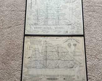 eg- This set features two detailed nautical ship plans illustrating rigging and sail arrangements. Each piece showcases intricate line drawings and technical annotations, perfect for maritime enthusiasts or nautical decor lovers. The prints are framed with sleek black borders that add a classic touch and protect the artwork. The monochromatic color scheme highlights the fine details and enhances the antique, blueprint-like aesthetic. Ideal for adding an elegant and educational element to any room.