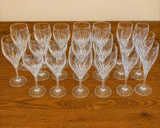 fc- This set of Turning Point wine glasses features a classic and elegant cut crystal design, perfect for enhancing any dining experience. Each glass stands approximately 7 inches tall with a bowl diameter of about 2.5 inches, making them ideal for serving wine. Crafted from clear, high-quality crystal, these glasses exhibit intricate cut detailing that catches the light beautifully. Their sturdy stems and balanced bases ensure comfortable handling and stability. Perfect for both casual and formal occasions, this set adds a sophisticated touch to your glassware collection.