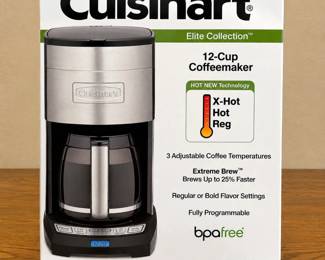 jm- This Cuisinart Elite Collection 12-Cup Coffeemaker features advanced brewing technology with three adjustable coffee temperatures including X-Hot, Hot, and Regular settings, allowing you to customize the perfect cup. It boasts the Extreme Brew feature that brews coffee up to 25% faster without sacrificing flavor or quality. The coffeemaker offers easy touchpad controls for programmable brewing up to 24 hours in advance, perfect for busy mornings. Made with a sleek brushed stainless steel housing and a BPA-free build, it includes a 12-cup glass carafe and options for regular or bold flavor strength settings. Additional highlights include a 60-second reset for the brewing process and a limited 3-year warranty.