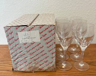 fj- This elegant set features six BleiKristall white wine glasses, each measuring 7.5 inches tall. Crafted from premium lead crystal in Germany, these glasses showcase the unique Turning Point design with intricate cut patterns. The clear crystal material highlights the sparkling clarity, and each piece is marked with the original BleiKristall label, underscoring its authenticity and quality. Perfect for sophisticated wine tasting or special occasions.
