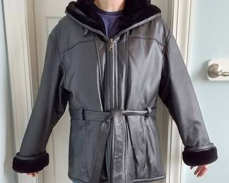 Vintage Wilsons Leather Belted Coat With Faux Fur Lining