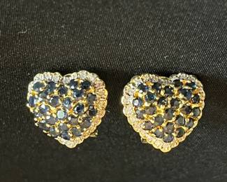 006 14k Gold Heart Earrings With Blue Stones