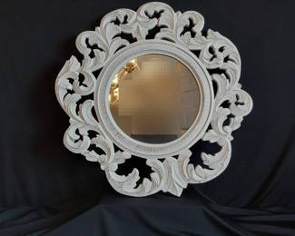 White Washed Decorative Wooden Mirror