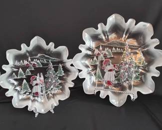 Mikasa Crystal Holiday Landscape Serving Platter And Bonbon Tray