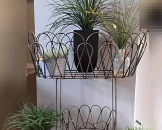 Metal Planter Stand With Faux Plants