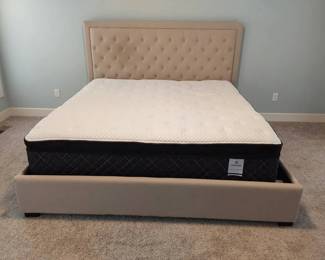 King Size Tufted Beige Bed