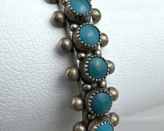 925 Silver Vintage Zuni Snake Eye Turquoise Cuff B
