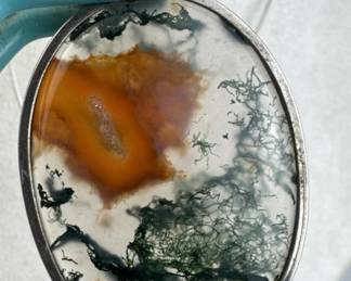 925 Silver Vtg Moss Agate & Chalcedony Pendant Nec