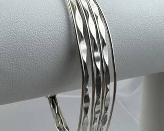 925 Silver Openwork Wavy Horizontal Strand Cuff Br