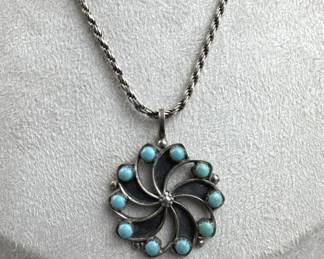 925 Silver Circular Floral Turquoise "Petit Point