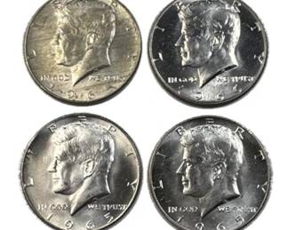(4) Kennedy Silver Half Dollars, 50c US Coins,