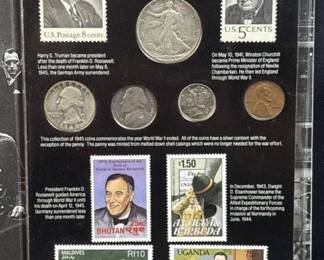 1945 US WWII Silver Coin & Stamp Set