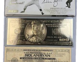 Nolan Ryan 23KT Gold $100 Bill Commem