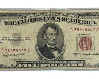 1953B US $5 Red Seal Bank Note