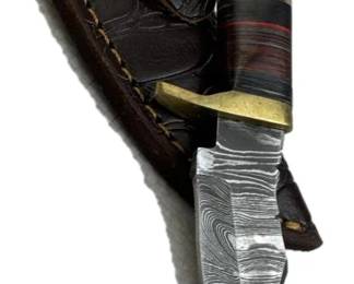 Sm Damascus Steel Fixed Blade Knife w/ Sheath