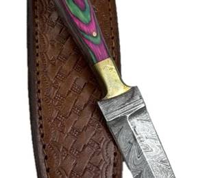 Damascus Steel Fixed Blade Knife w/ Sheath