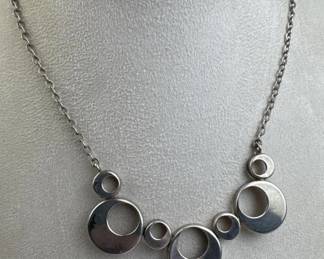 925 Silver Vintage Geometric Open Circle Bib Neckl