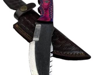 Lg Handmade Steel Fixed Blade Knife w/ Sheath