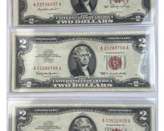 (3) 1963 US $2 Red Seal Bank Notes