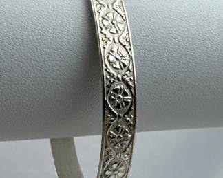 925 Silver Adjustable Floral Bangle Bracelet