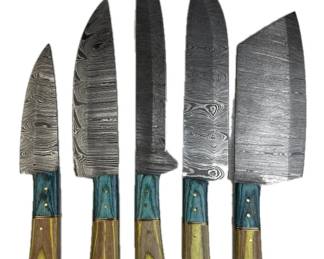 (5) Damascus Steel Chef's Kitchen Knives Set