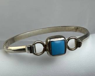 925 Silver Taxco Front Hinged Turquoise Inlay Brac