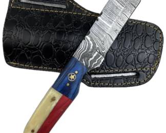 Damascus Steel Fixed Blade Knife w/ Sheath