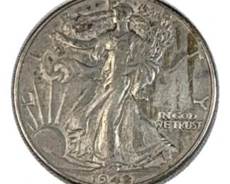 1942 Walking Liberty Silver Half, 50c US Coin,