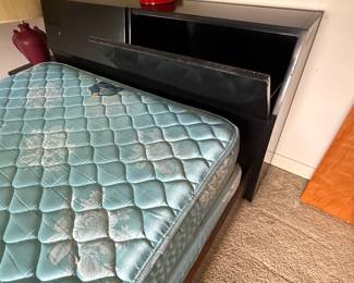 Black wood, full size bed. Matching bureau s. Available for presale