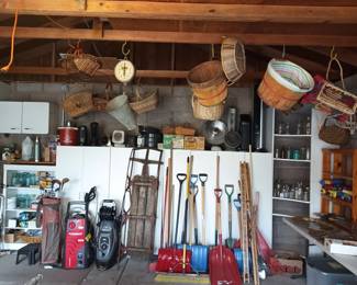 More garage stuff.   Rafters full of baskets!