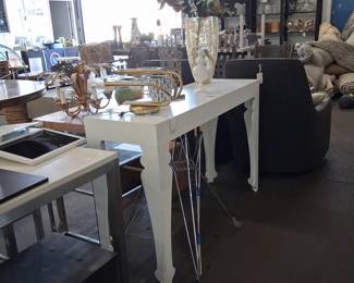 Modern White Lacquer Console Table with Metal Legs